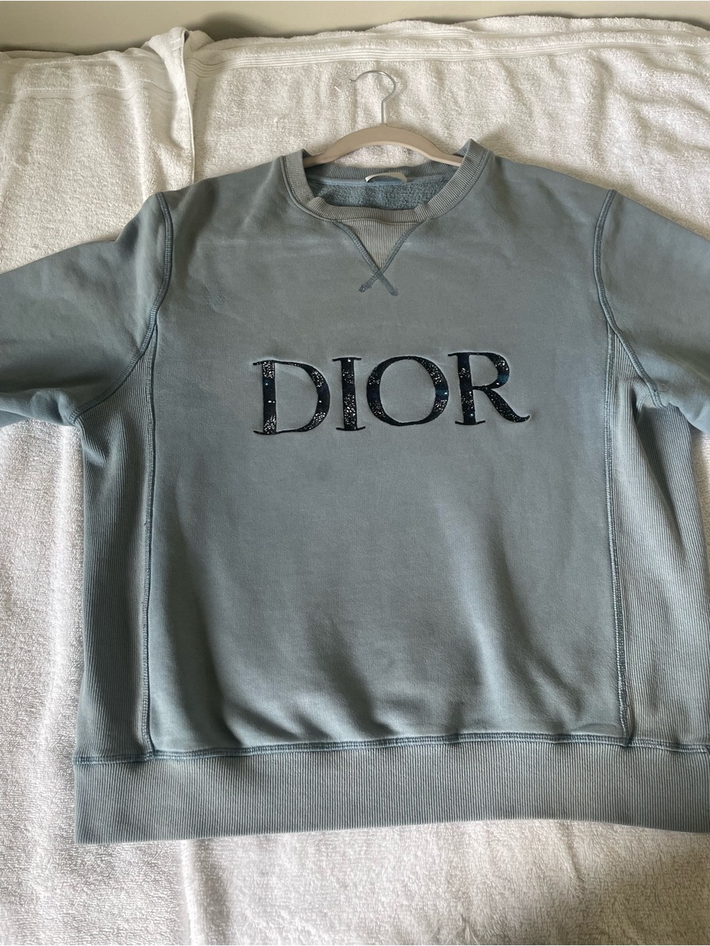 100% Authentic Dior Men's Crewneck Sweatshirt in Dusty Blue with Black Logo